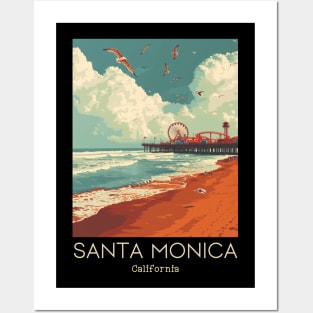 A Vintage Travel Illustration of Santa Monica - California - US Posters and Art